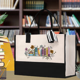 Floral Book Tote Bag Graduation Gift Library Tote School Bag Book worm Bookish Tote Wildflower Book Lover Gift Reader Bloom Canvas Tote - Aaria Tees Aaria Tees