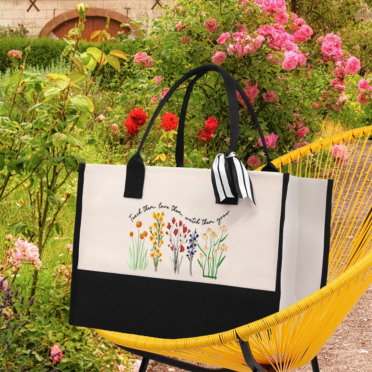 Teacher Floral Tote Bag Teacher Wildflower Graphic Tote Teacher Life Tote Bag Teacher Flower Bag Gift for Teacher Wildflower Book Bag - Aaria Tees