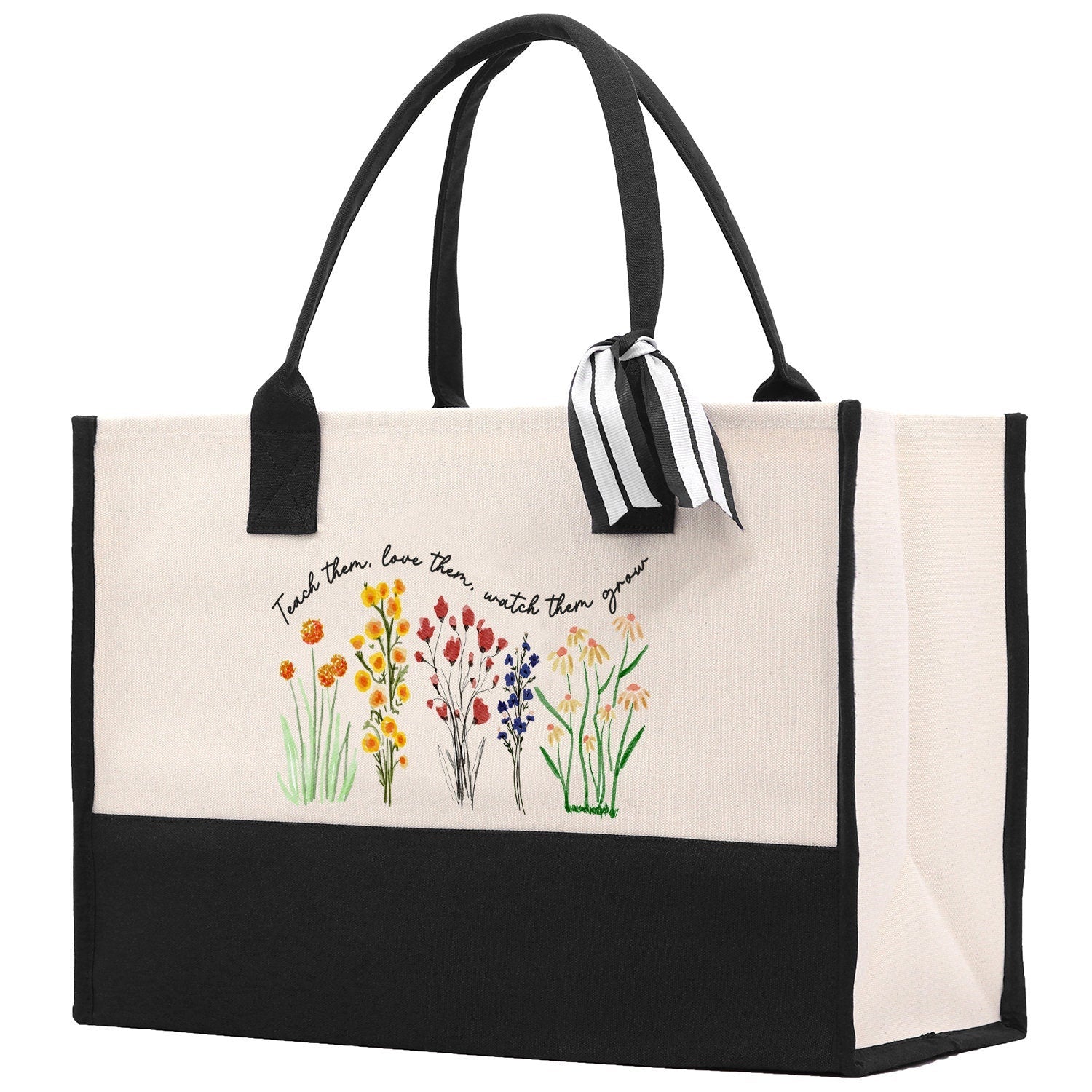 Teacher Floral Tote Bag Teacher Wildflower Graphic Tote Teacher Life Tote Bag Teacher Flower Bag Gift for Teacher Wildflower Book Bag - Aaria Tees Aaria Tees