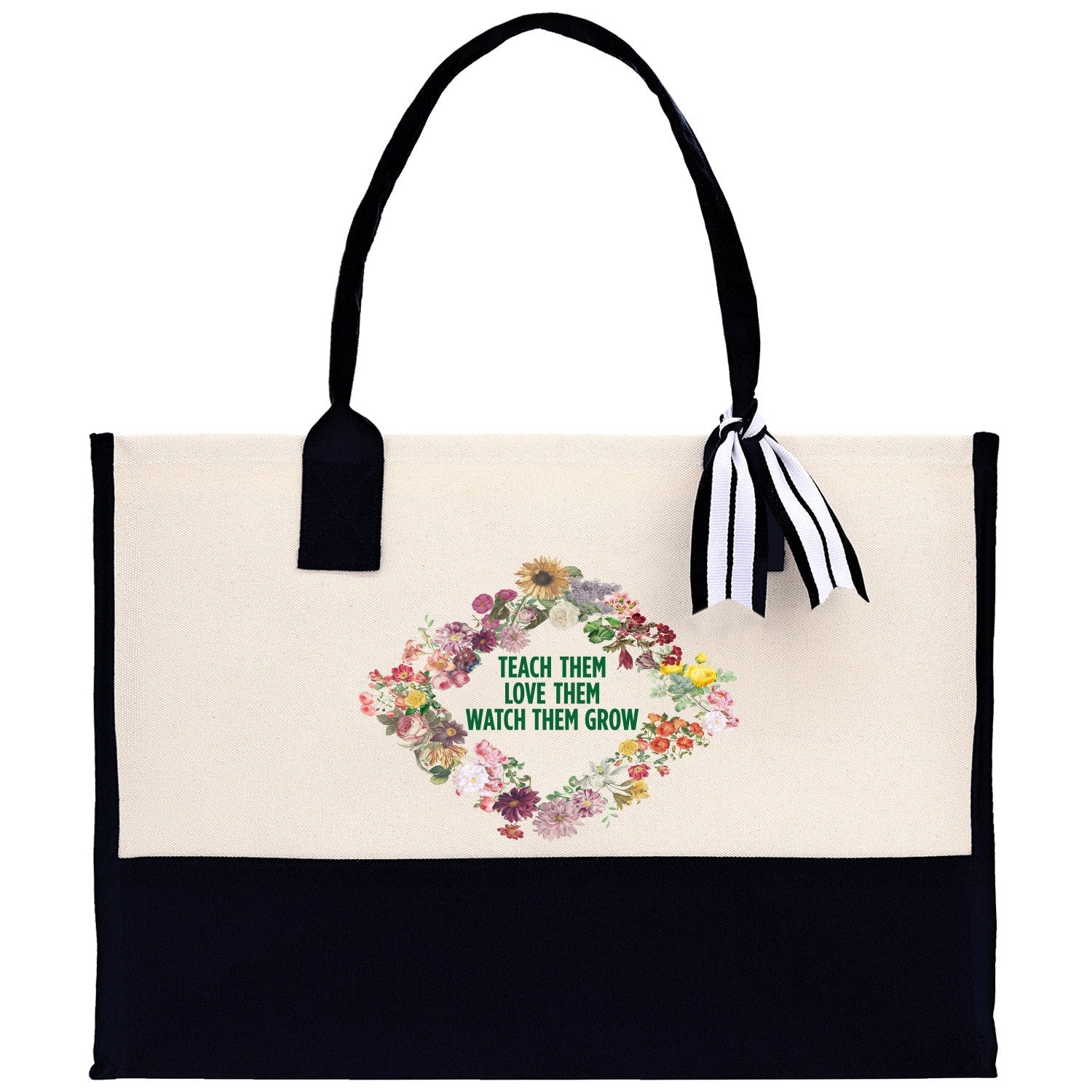 Teacher Floral Tote Bag Teacher Wildflower Graphic Tote Teacher Life Tote Bag Teacher Flower Bag Gift for Teacher Wildflower Book Bag - Aaria Tees Aaria Tees