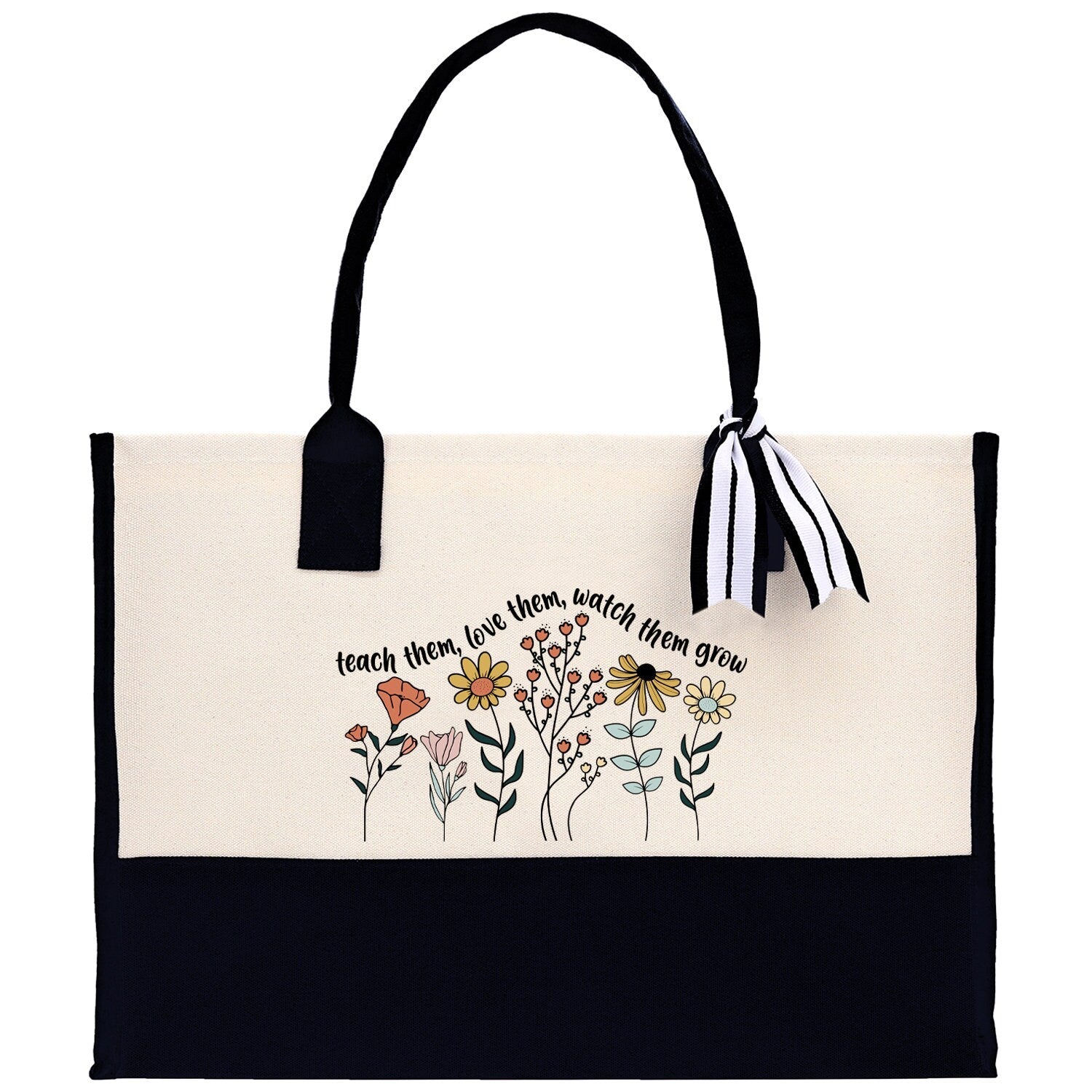 Teacher Floral Tote Bag Teacher Wildflower Graphic Tote Teacher Life Tote Bag Teacher Flower Bag Gift for Teacher Wildflower Book Bag - Aaria Tees Aaria Tees