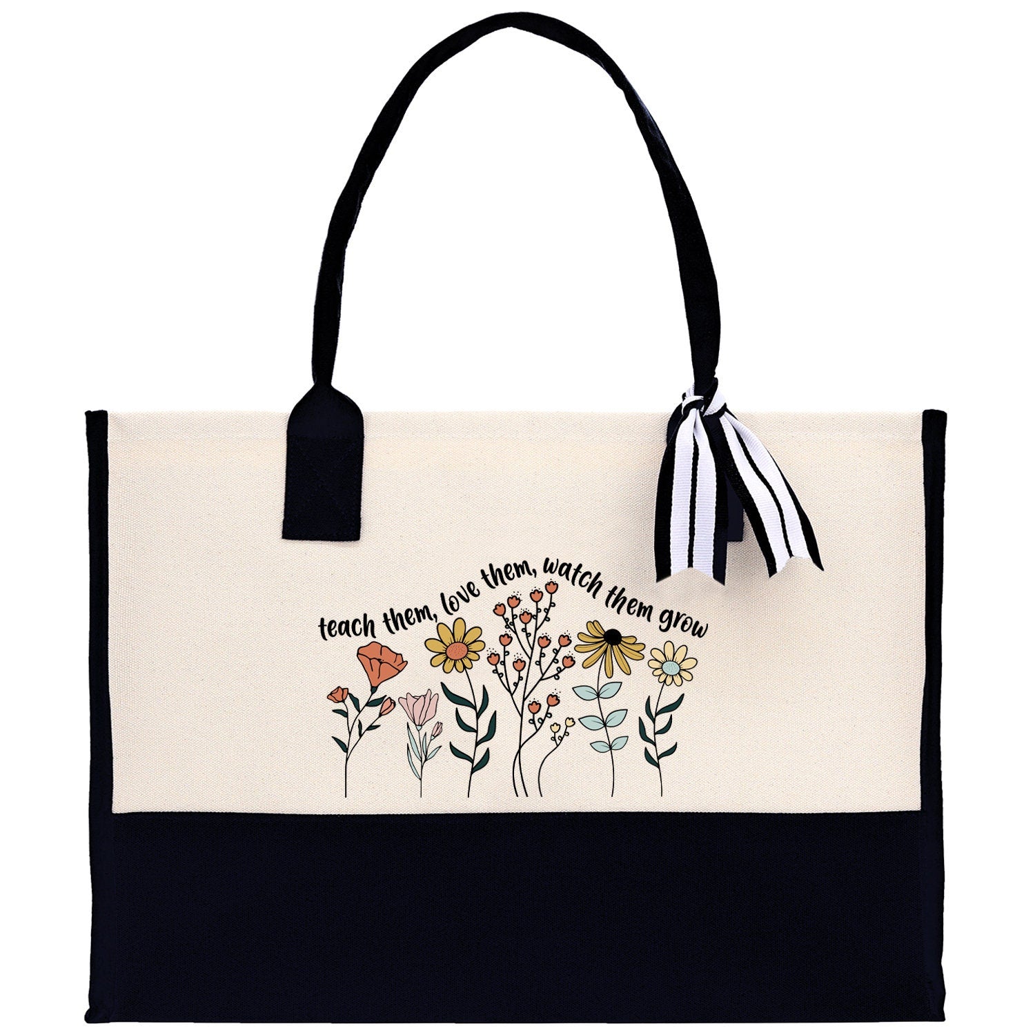 Teacher Floral Tote Bag Teacher Wildflower Graphic Tote Teacher Life Tote Bag Teacher Flower Bag Gift for Teacher Wildflower Book Bag - Aaria Tees Aaria Tees