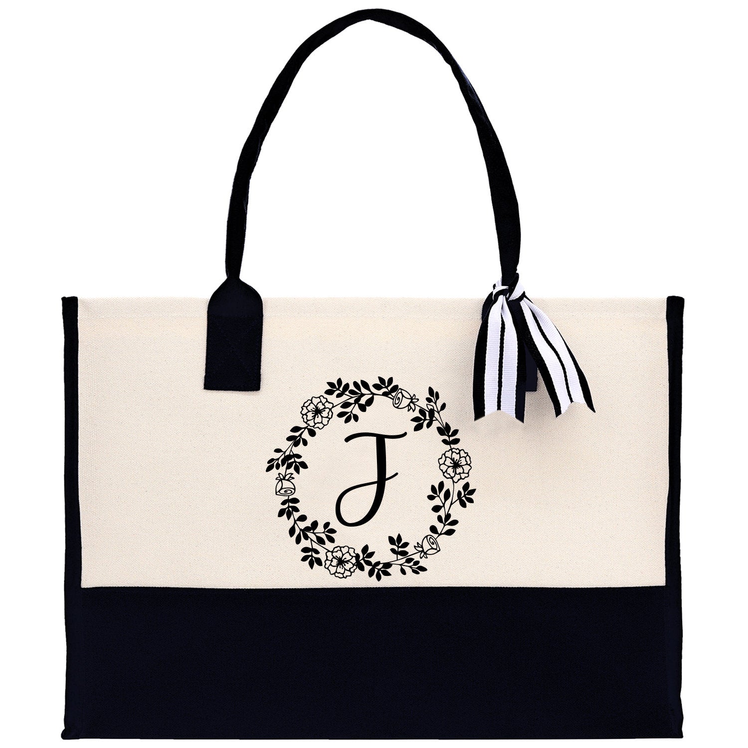 Monogram Beach Canvas Tote Bag Initial Tote Bag Letter Tote Bag Birthday Gift Personalized Tote Bag Personalized Beach Bag Monogrammed Bag - Aaria Tees Aaria Tees