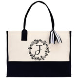 Monogram Beach Canvas Tote Bag Initial Tote Bag Letter Tote Bag Birthday Gift Personalized Tote Bag Personalized Beach Bag Monogrammed Bag - Aaria Tees Aaria Tees