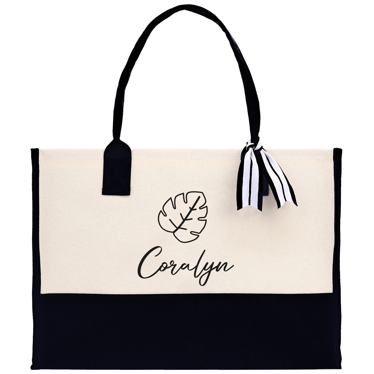 Tropical Leaf with Name Custom Wedding Tote Palm Leaf Bridesmaid Tote Bag Personalized Bride Gift Honeymoon Gift Wedding Bridal Party Gift - Aaria Tees Aaria Tees