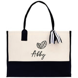 Tropical Leaf with Name Custom Wedding Tote Palm Leaf Bridesmaid Tote Bag Personalized Bride Gift Honeymoon Gift Wedding Bridal Party Gift - Aaria Tees Aaria Tees