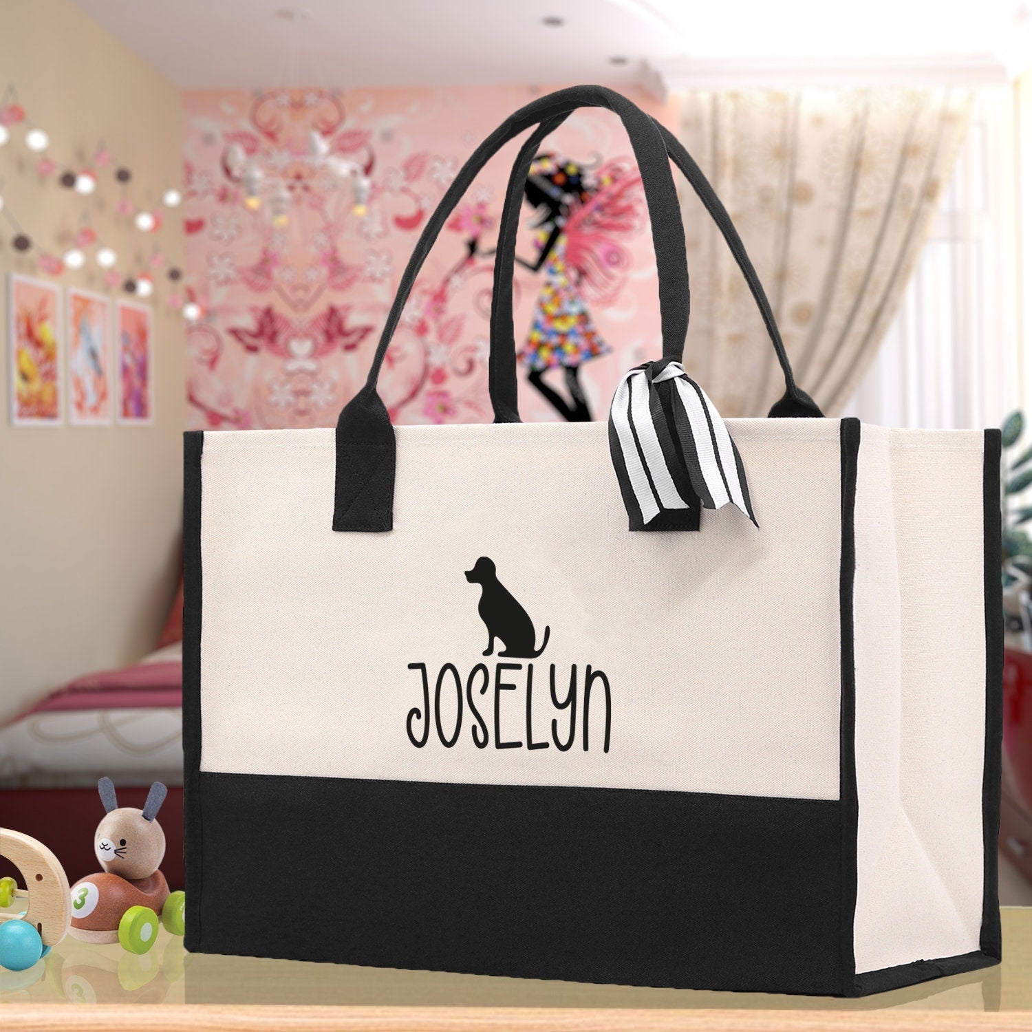 Personalized Kids Name Tote Bag Dinosaur Tote Kindergarten Tote Beach Bag for Boys Custom Kids Summer Bag Kids School Bag Rabbit Unicorn Cat - Aaria Tees Aaria Tees