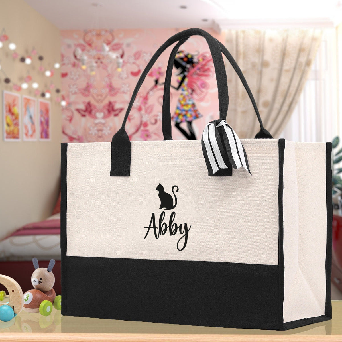 Personalized Kids Name Tote Bag Dinosaur Tote Kindergarten Tote Beach Bag for Boys Custom Kids Summer Bag Kids School Bag Rabbit Unicorn Cat - Aaria Tees