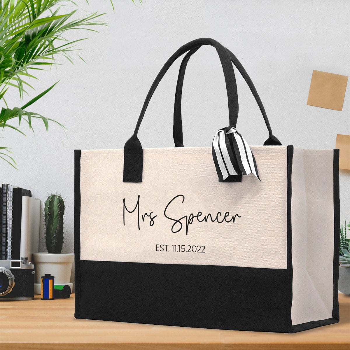 Mrs. Last Name Est Year Tote Bag Personalized Date Wedding Tote Bridal Shower Gift Honeymoon Gift Customized Wedding Gift Bridesmaid Gift - Aaria Tees