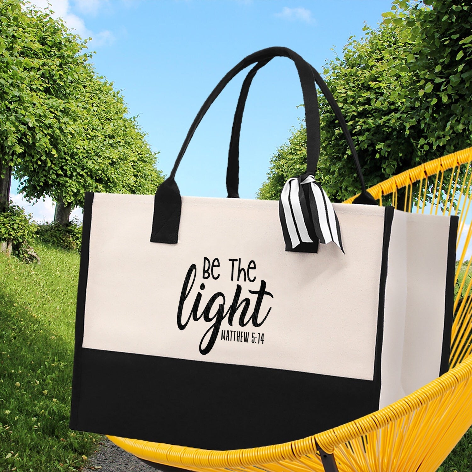 Be The Light Matthew 5:14 Religious Tote Bag for Women Bible Verse Canvas Tote Bag Religious Gifts Bible Verse Gift Church Tote Bag - Aaria Tees Aaria Tees