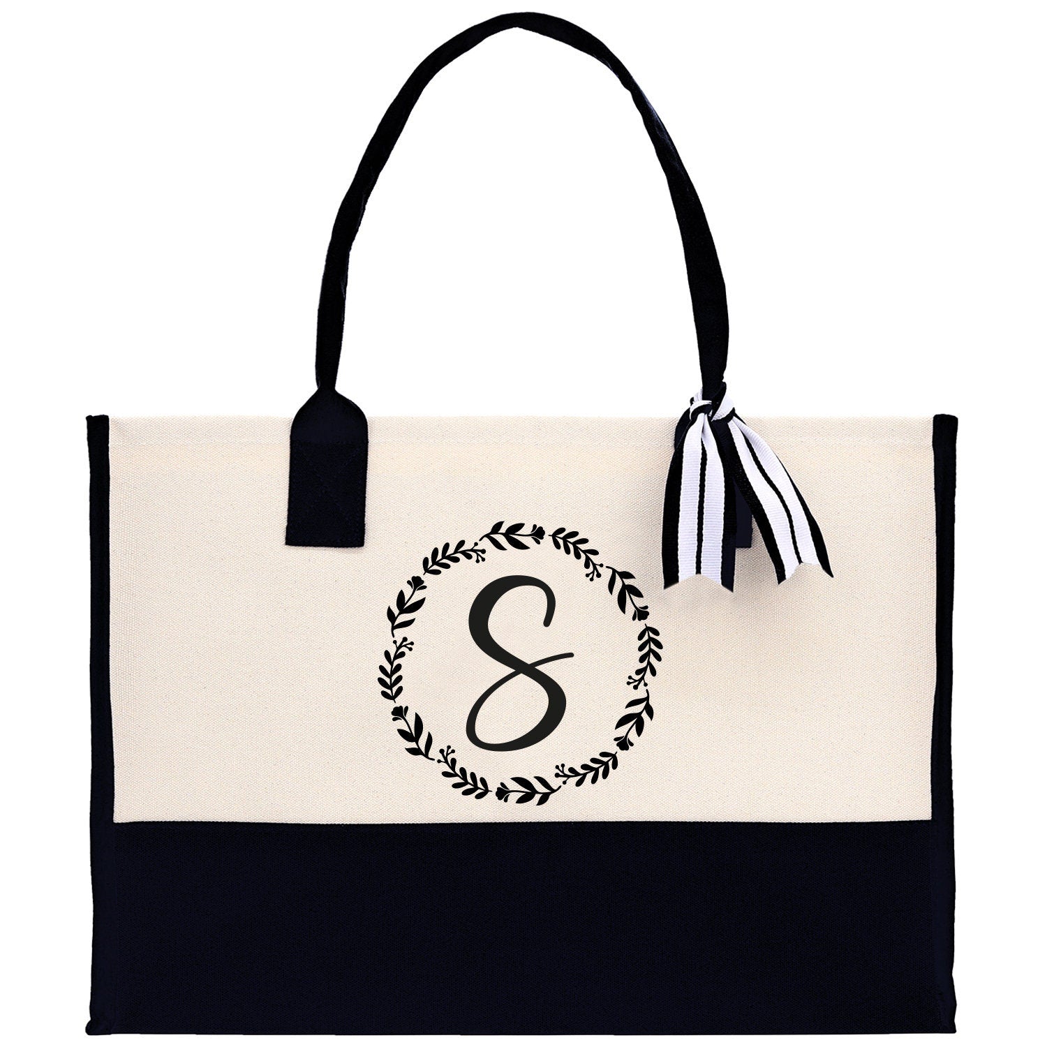 Monogram Beach Canvas Tote Bag Initial Tote Bag Letter Tote Bag Birthday Gift Personalized Tote Bag Personalized Beach Bag Monogrammed Bag - Aaria Tees Aaria Tees