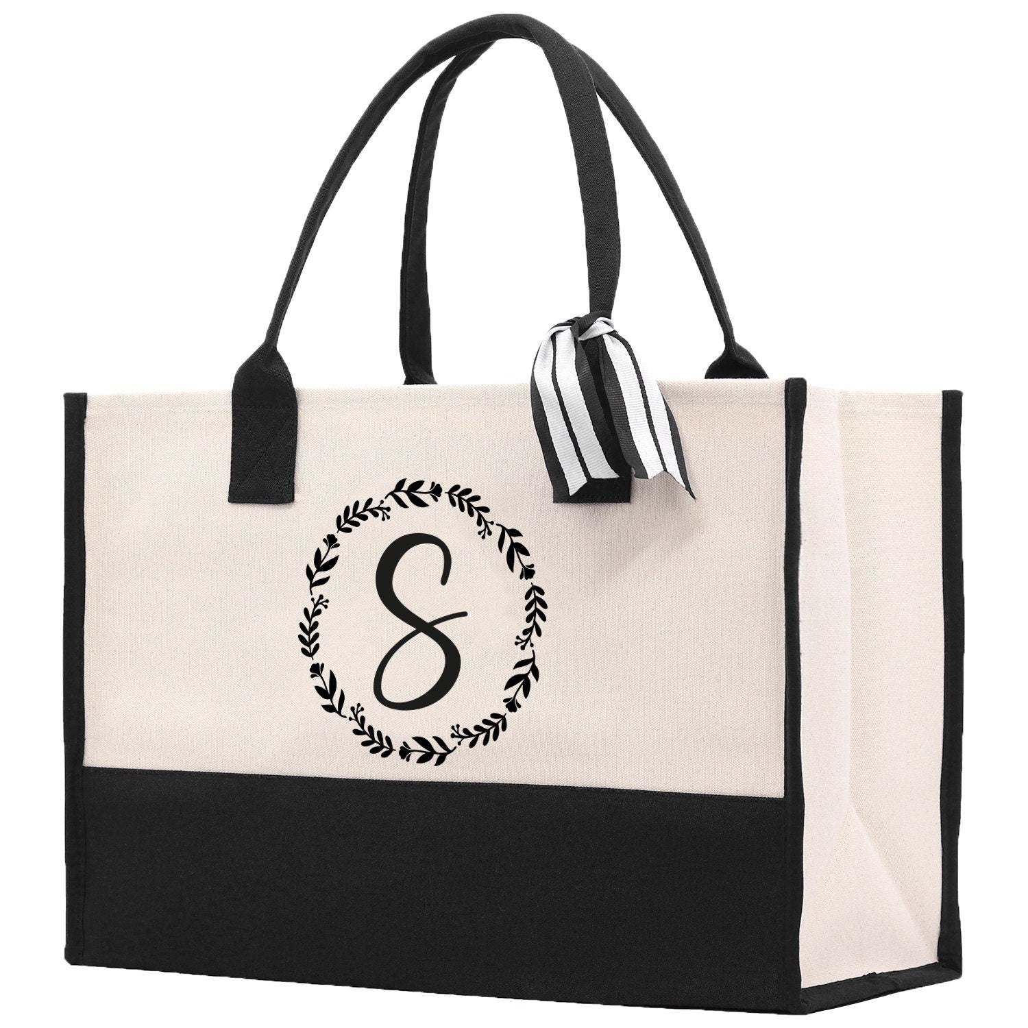 Monogram Beach Canvas Tote Bag Initial Tote Bag Letter Tote Bag Birthday Gift Personalized Tote Bag Personalized Beach Bag Monogrammed Bag - Aaria Tees Aaria Tees