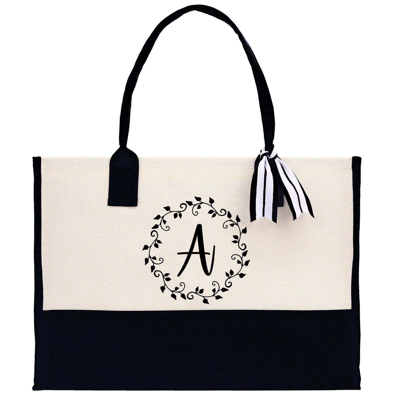 Monogram Beach Canvas Tote Bag Initial Tote Bag Letter Tote Bag Birthday Gift Personalized Tote Bag Personalized Beach Bag Monogrammed Bag - Aaria Tees Aaria Tees