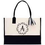 Monogram Beach Canvas Tote Bag Initial Tote Bag Letter Tote Bag Birthday Gift Personalized Tote Bag Personalized Beach Bag Monogrammed Bag - Aaria Tees Aaria Tees