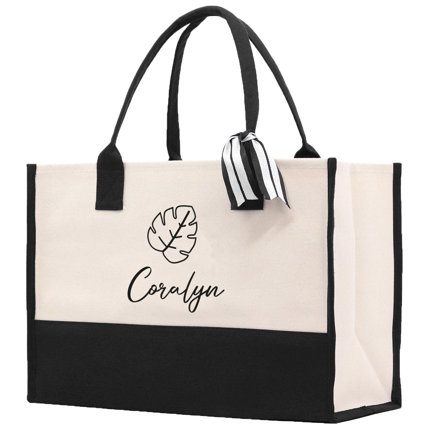 Tropical Leaf with Name Custom Wedding Tote Palm Leaf Bridesmaid Tote Bag Personalized Bride Gift Honeymoon Gift Wedding Bridal Party Gift - Aaria Tees Aaria Tees