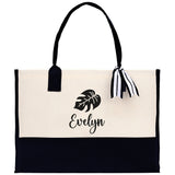 Tropical Leaf with Name Custom Wedding Tote Palm Leaf Bridesmaid Tote Bag Personalized Bride Gift Honeymoon Gift Wedding Bridal Party Gift - Aaria Tees Aaria Tees