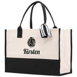 Tropical Leaf with Name Custom Wedding Tote Palm Leaf Bridesmaid Tote Bag Personalized Bride Gift Honeymoon Gift Wedding Bridal Party Gift - Aaria Tees Aaria Tees
