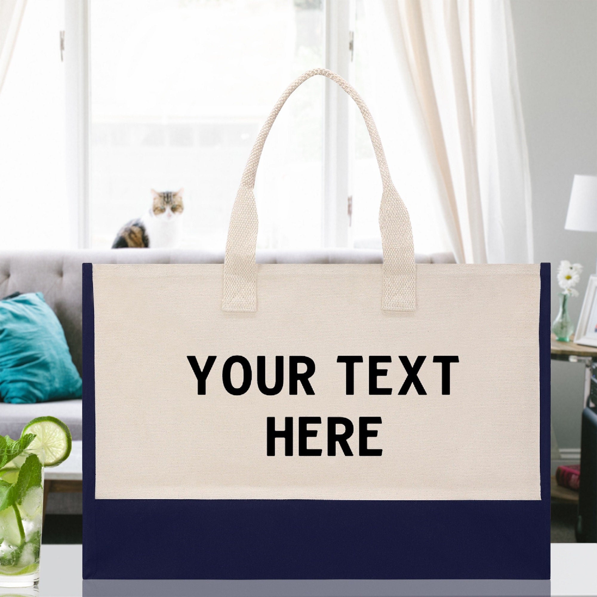 Customized XL Beach Tote Bag with Glitter Vinyl Option - Oversized Chic Tote Bag with Zipper and Inner Pocket - Personalized Weekender Bag - Aaria Tees Aaria Tees