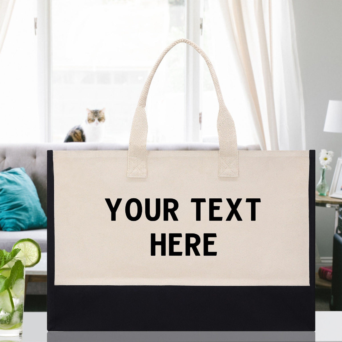 Customized XL Beach Tote Bag with Glitter Vinyl Option - Oversized Chic Tote Bag with Zipper and Inner Pocket - Personalized Weekender Bag - Aaria Tees