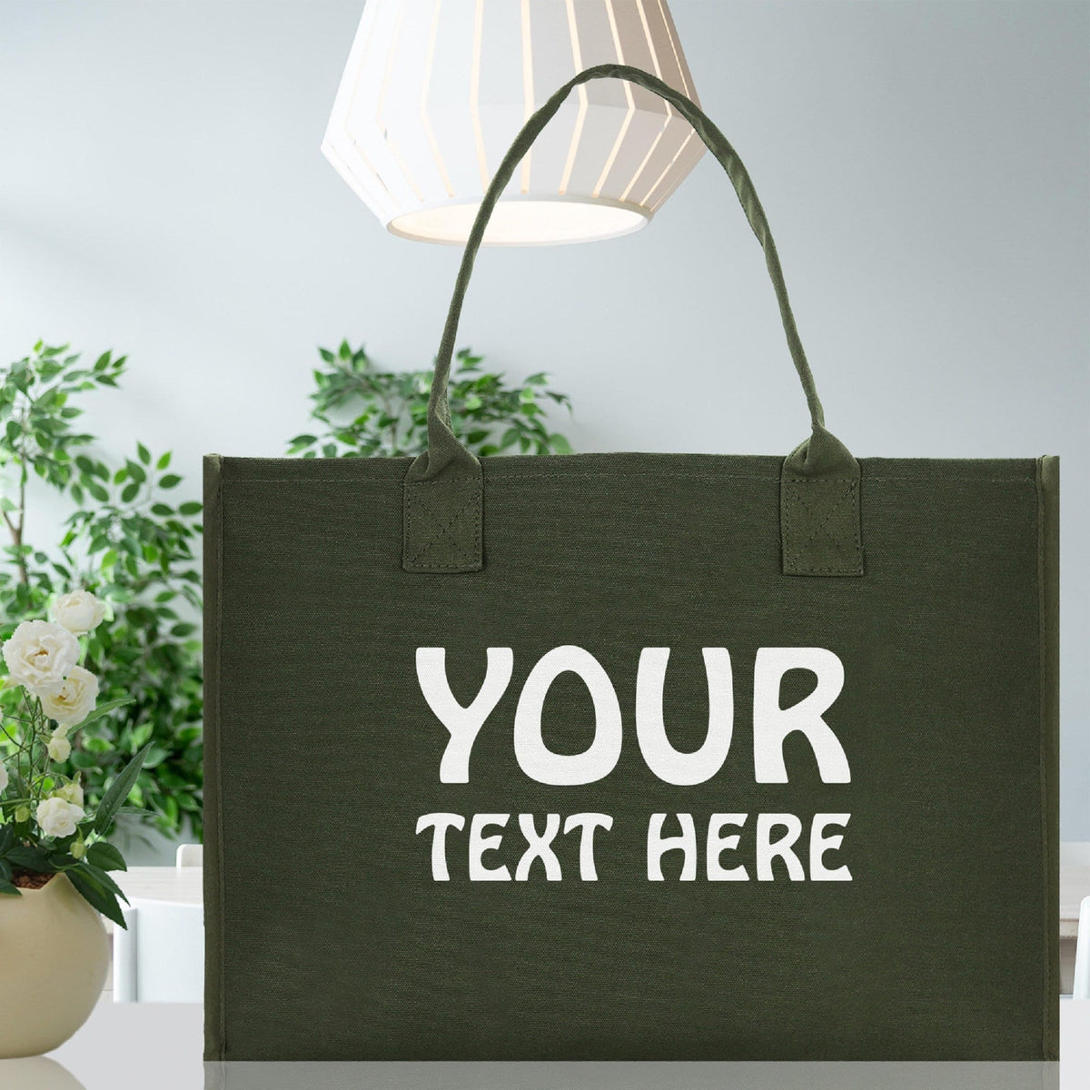 Customized Embroidered Name Tote Bag 100% Cotton Canvas and a Chic Personalized Tote Bag, Beach Bag, Market Bag, Bridesmaid Bag - Olive - Aaria Tees