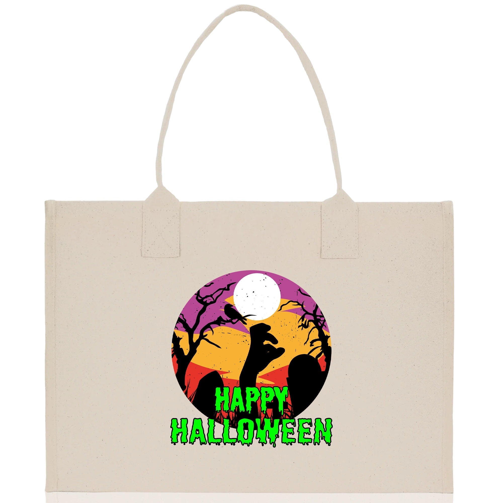 Halloween Trick or Treat Tote Bag Halloween Tote Bag for Kids Halloween Gift Halloween Candy Bag Halloween Doodles Cute Canvas Tote Bag - Aaria Tees Aaria Tees