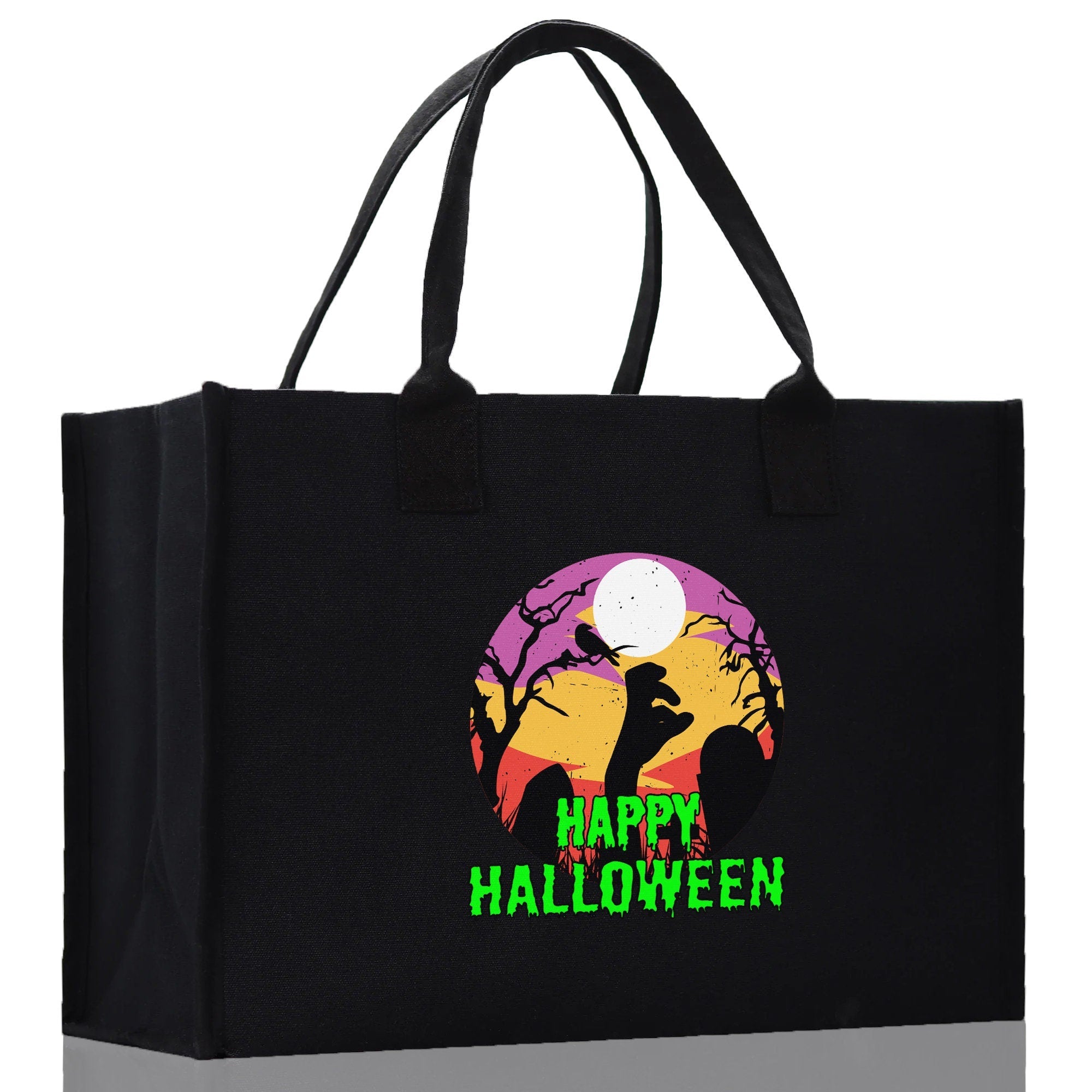 Halloween Trick or Treat Tote Bag Halloween Tote Bag for Kids Halloween Gift Halloween Candy Bag Halloween Doodles Cute Canvas Tote Bag - Aaria Tees Aaria Tees