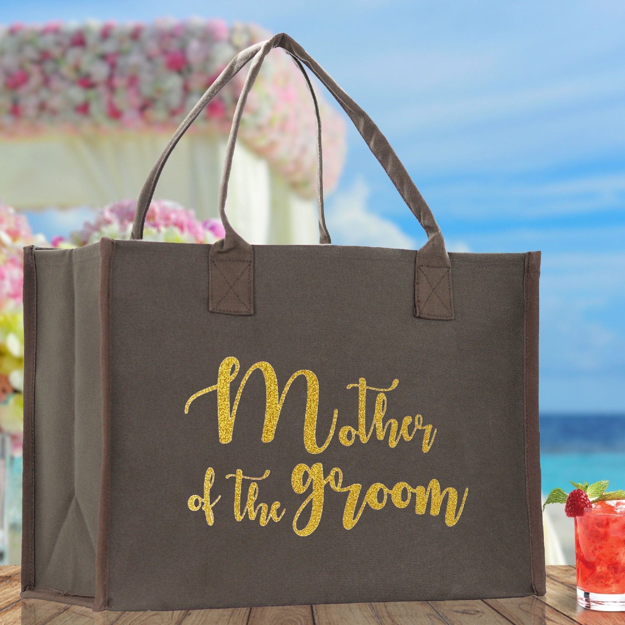 Mother of The Groom Large Print Tote Bag 100% Cotton Canvas Bridal Party Tote Bachelorette Bag Bridal Chic Tote Bags Wedding Totes - Aaria Tees Aaria Tees