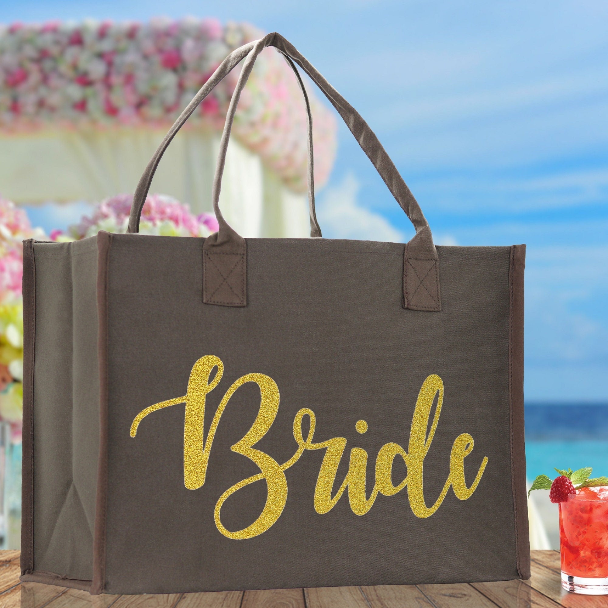 Bride Large Print Tote Bag 100% Cotton Canvas Bridal Party Tote Bachelorette Bag Bridal Chic Tote Bags Wedding Totes - Aaria Tees Aaria Tees