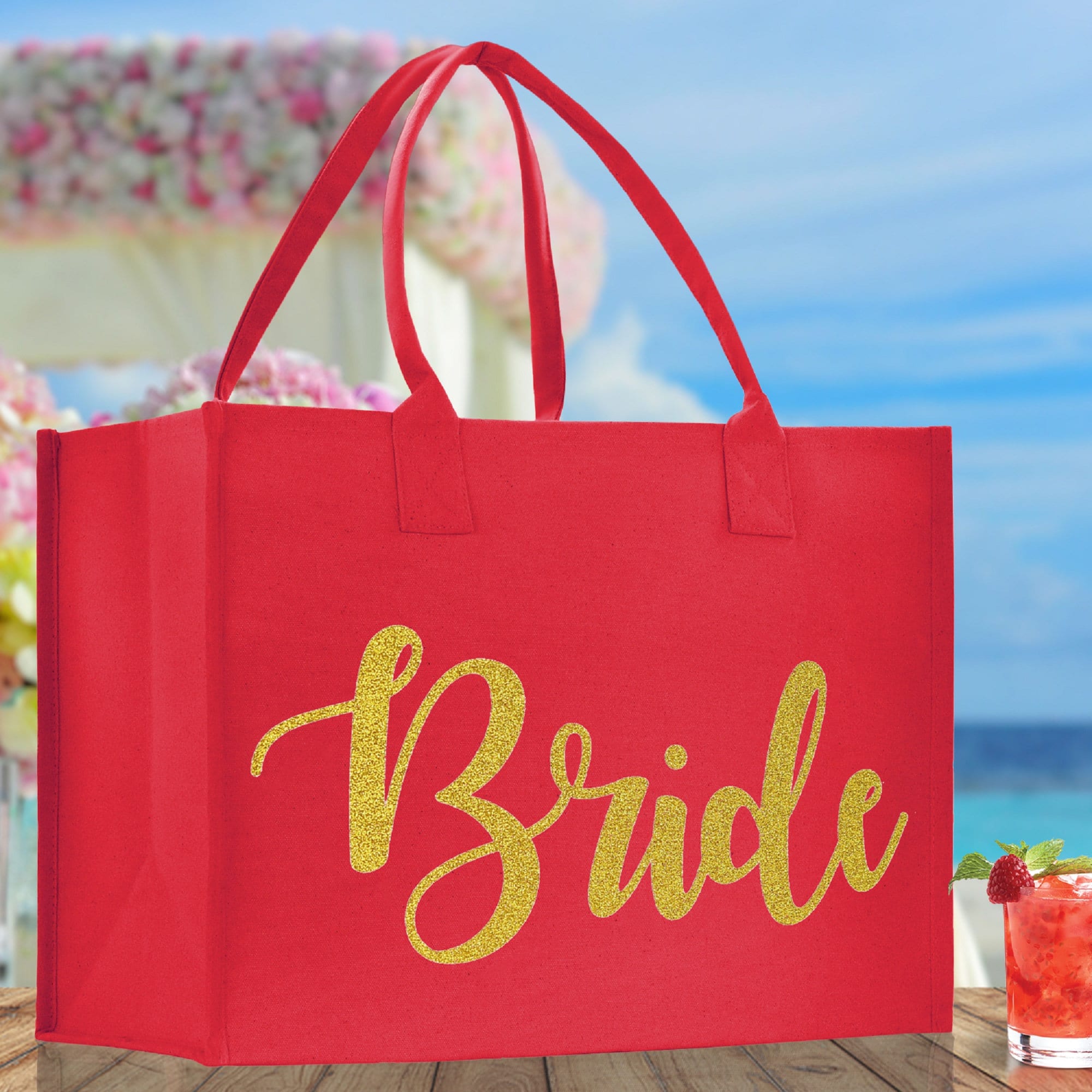 Bride Large Print Tote Bag 100% Cotton Canvas Bridal Party Tote Bachelorette Bag Bridal Chic Tote Bags Wedding Totes - Aaria Tees Aaria Tees