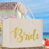 Bride Large Print Tote Bag 100% Cotton Canvas Bridal Party Tote Bachelorette Bag Bridal Chic Tote Bags Wedding Totes - Aaria Tees Aaria Tees
