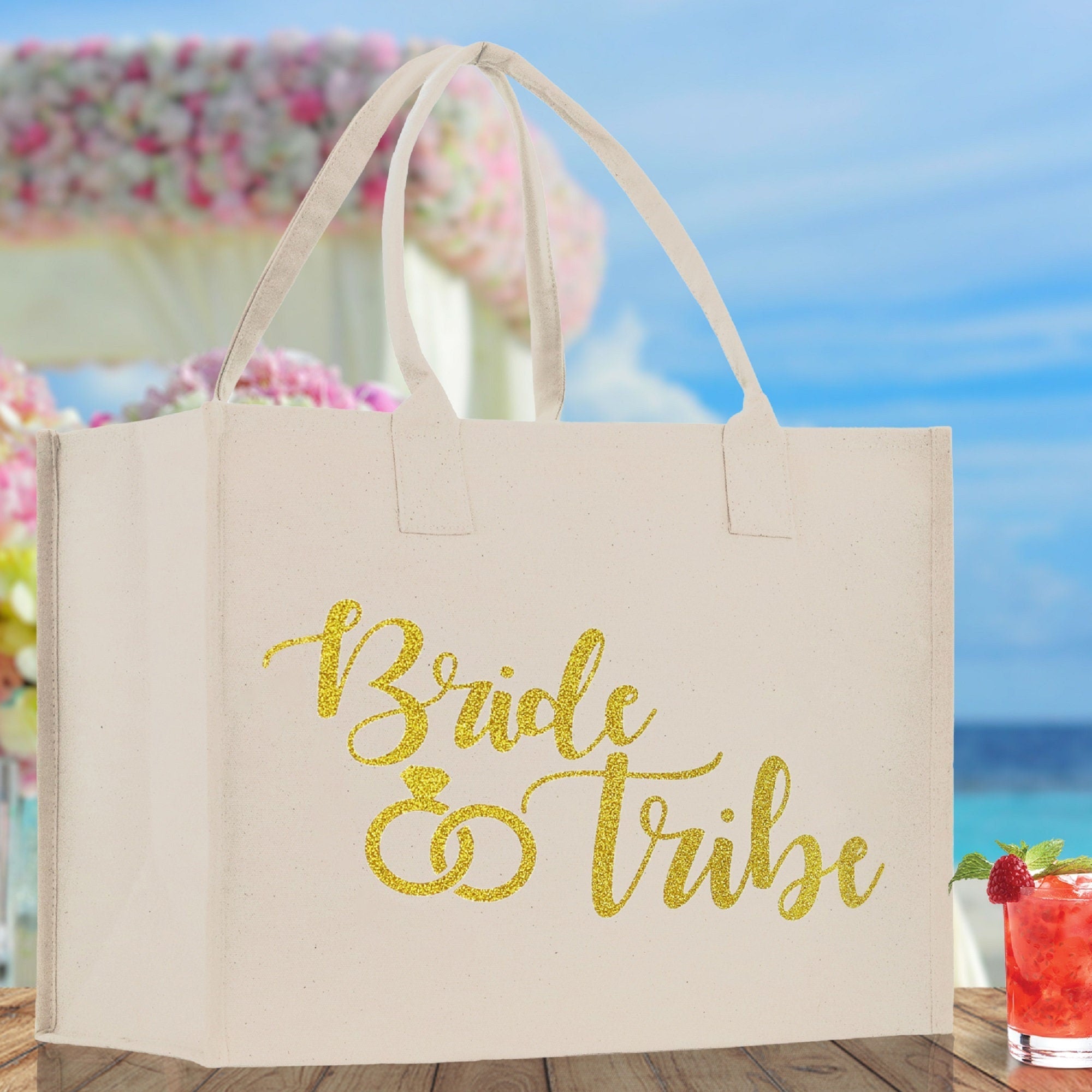 Bride & Tribe Large Print Tote Bag 100% Cotton Canvas Bridal Party Tote Bachelorette Bag Bridal Chic Tote Bags Wedding Totes - Aaria Tees Aaria Tees