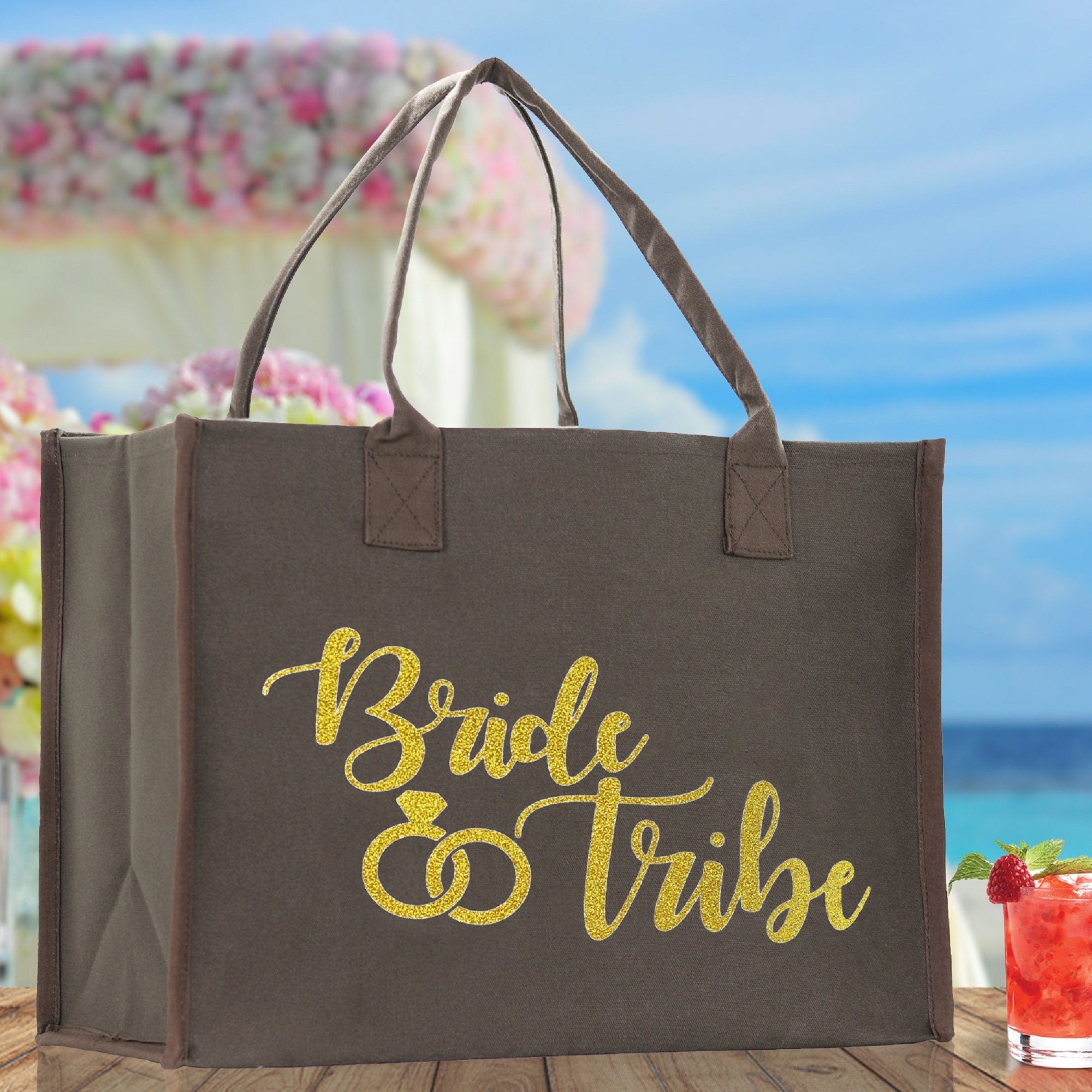Bride & Tribe Large Print Tote Bag 100% Cotton Canvas Bridal Party Tote Bachelorette Bag Bridal Chic Tote Bags Wedding Totes - Aaria Tees Aaria Tees