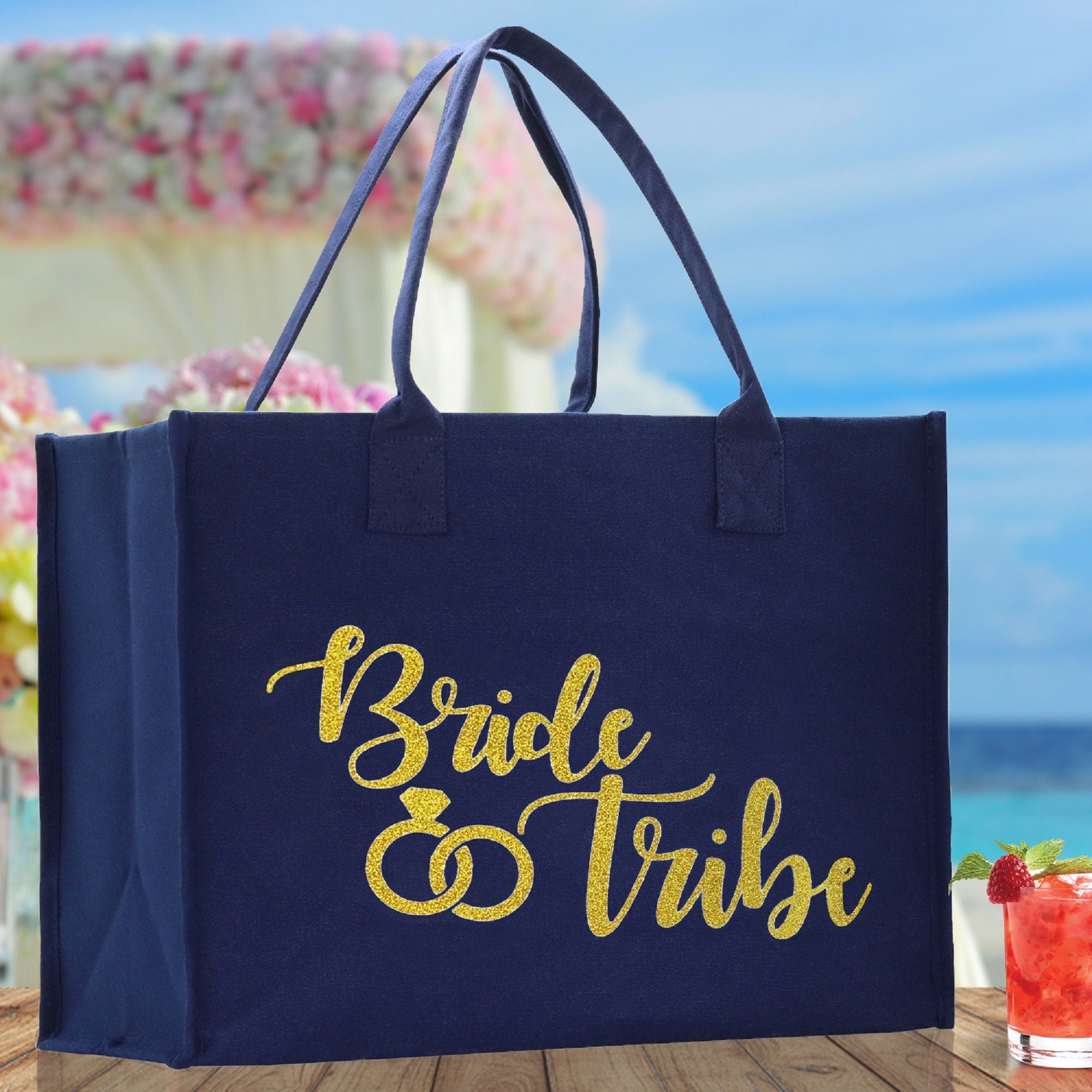 Bride & Tribe Large Print Tote Bag 100% Cotton Canvas Bridal Party Tote Bachelorette Bag Bridal Chic Tote Bags Wedding Totes - Aaria Tees Aaria Tees