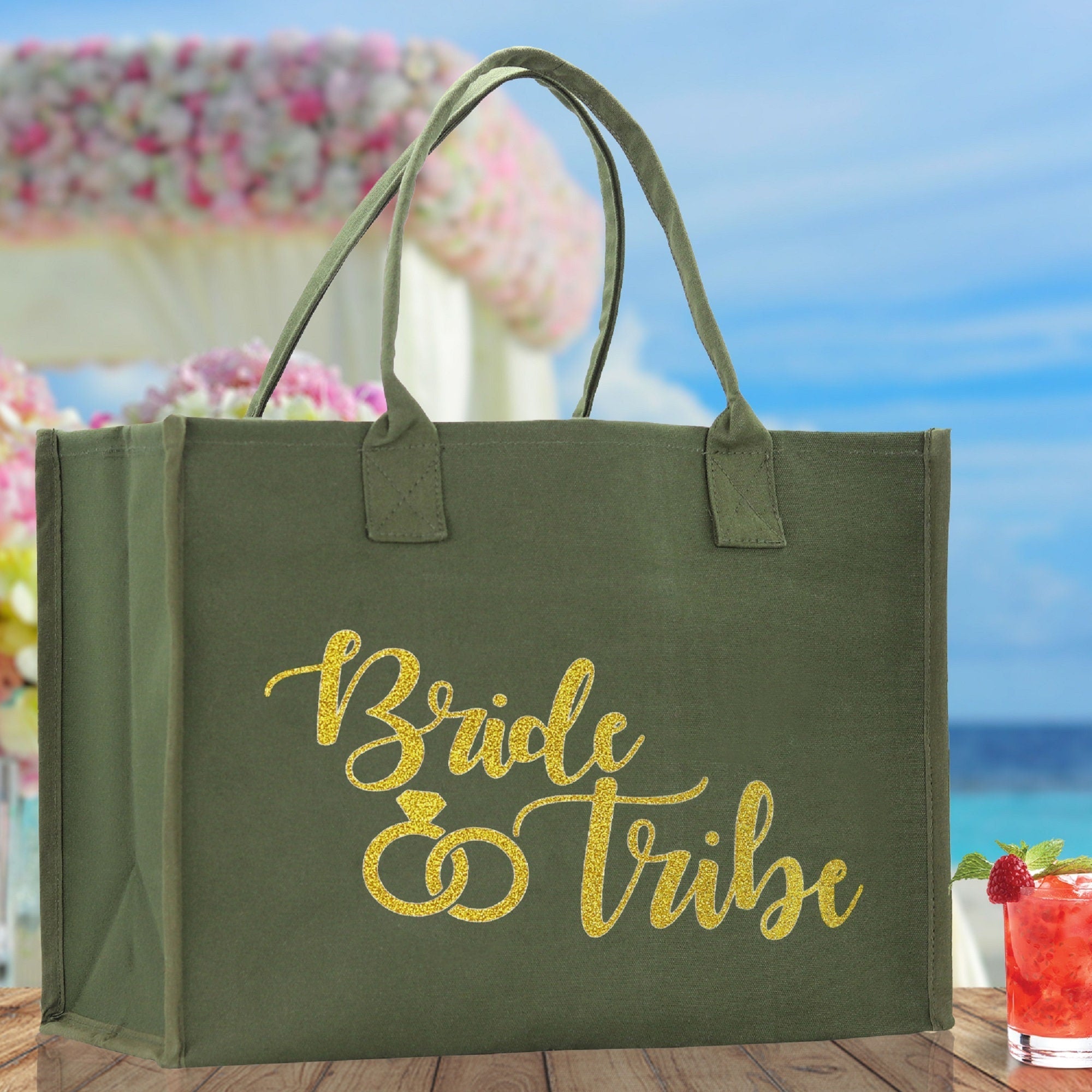 Bride & Tribe Large Print Tote Bag 100% Cotton Canvas Bridal Party Tote Bachelorette Bag Bridal Chic Tote Bags Wedding Totes - Aaria Tees Aaria Tees