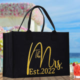 The Mrs. Est. 2022 Large Print Tote Bag 100% Cotton Canvas Bridal Party Tote Bachelorette Bag Bridal Chic Tote Bags Wedding Totes - Aaria Tees Aaria Tees