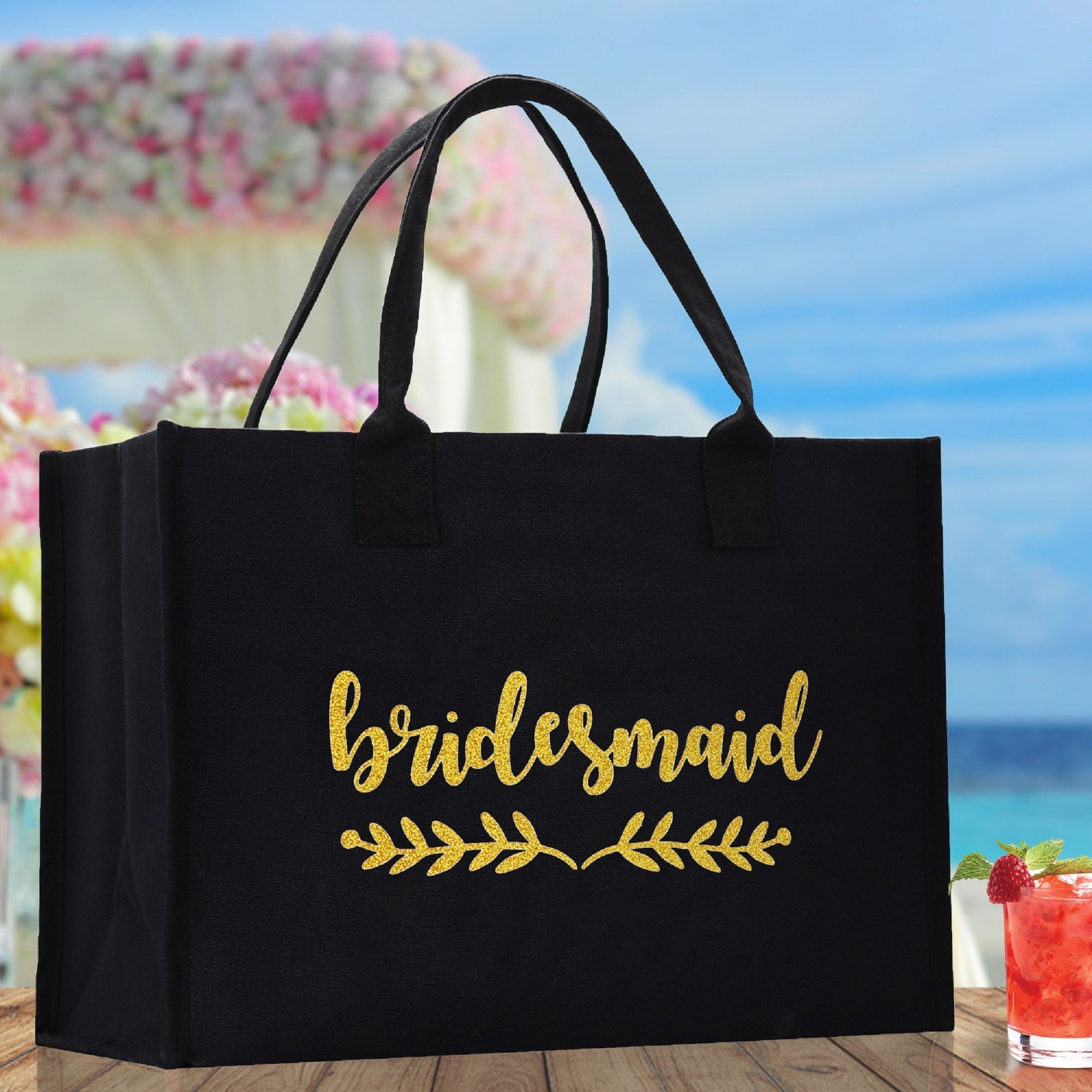 Bridesmaid Large Print Tote Bag 100% Cotton Canvas Bridal Party Tote Bachelorette Bag Bridal Chic Tote Bags Wedding Totes - Aaria Tees Aaria Tees