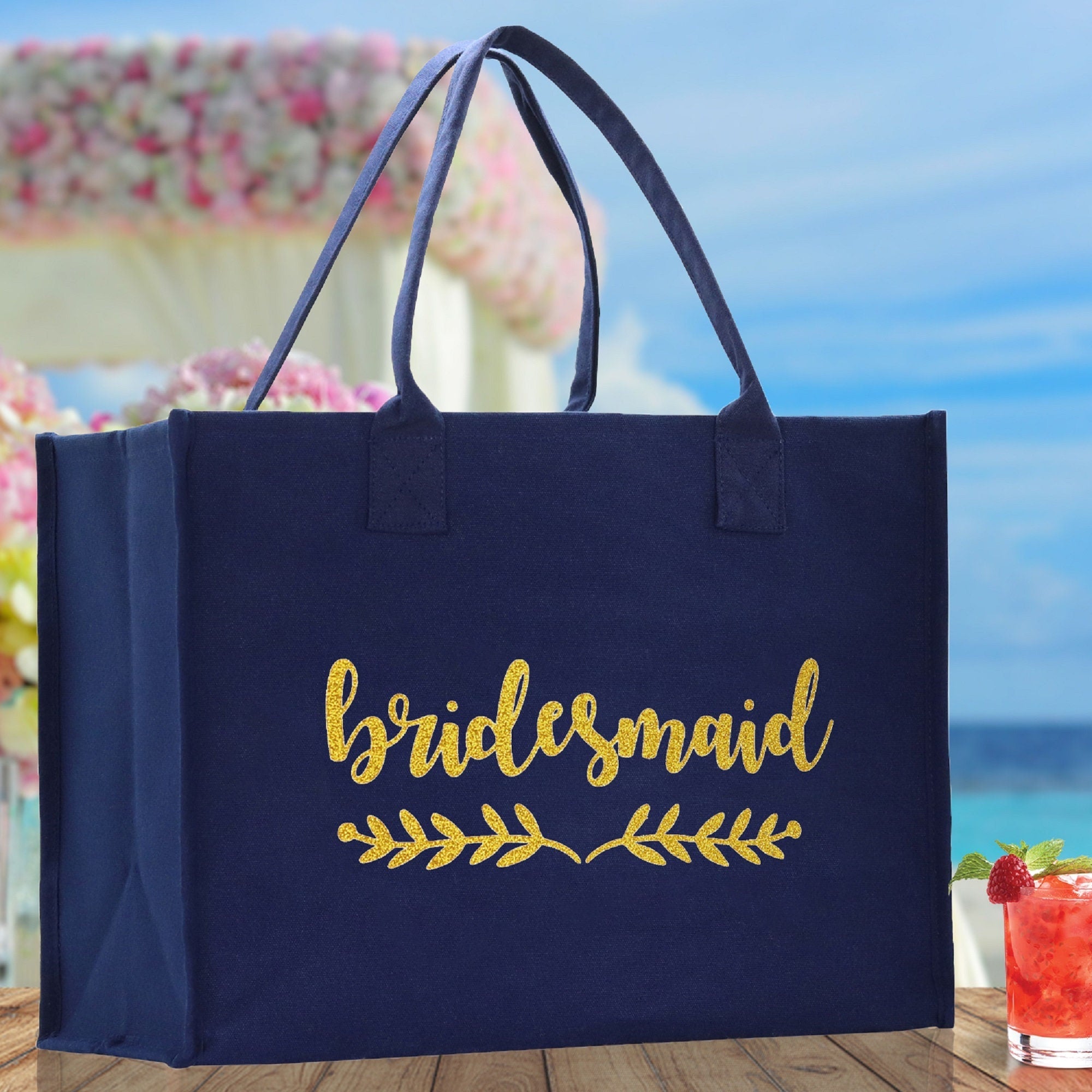 Bridesmaid Large Print Tote Bag 100% Cotton Canvas Bridal Party Tote Bachelorette Bag Bridal Chic Tote Bags Wedding Totes - Aaria Tees Aaria Tees