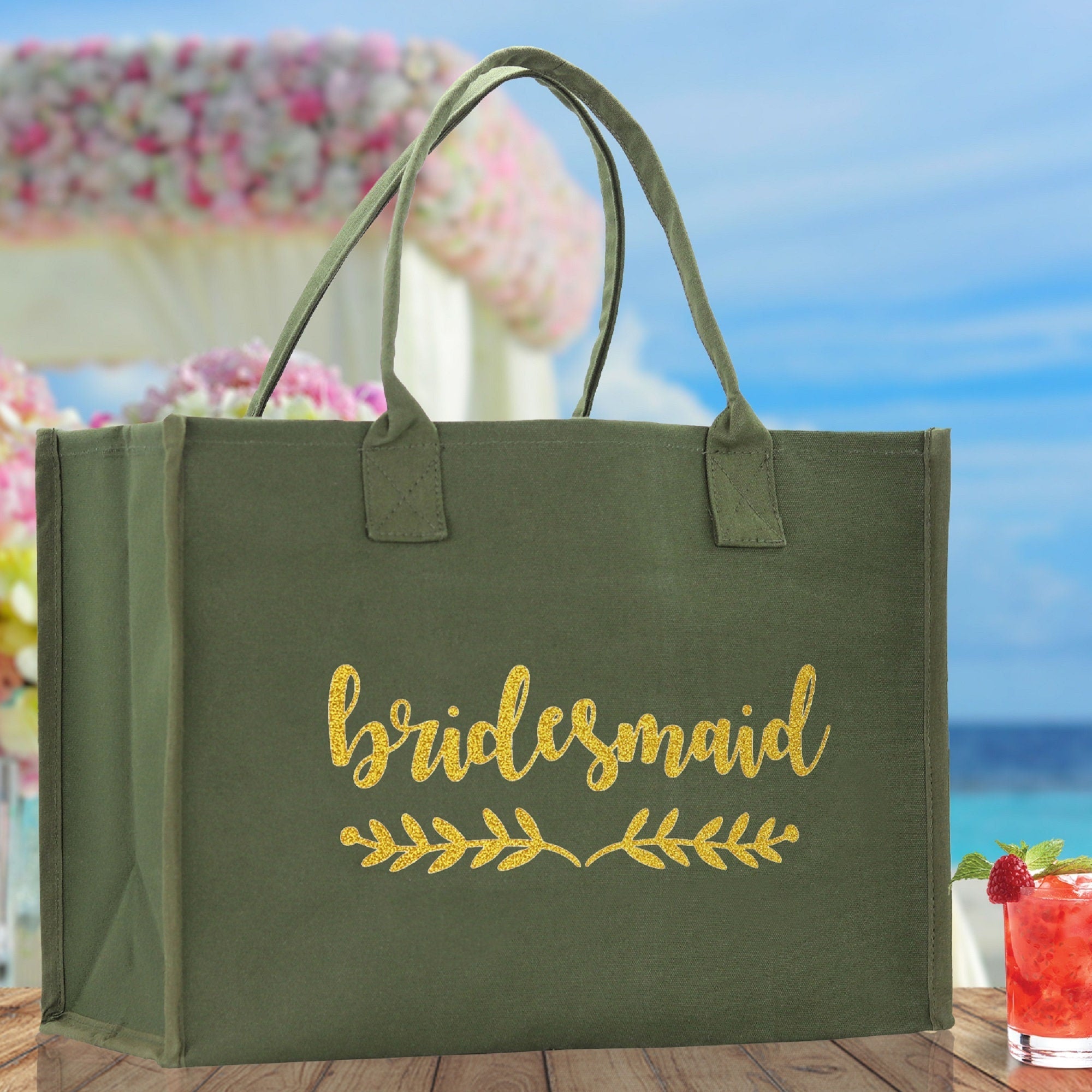 Bridesmaid Large Print Tote Bag 100% Cotton Canvas Bridal Party Tote Bachelorette Bag Bridal Chic Tote Bags Wedding Totes - Aaria Tees Aaria Tees