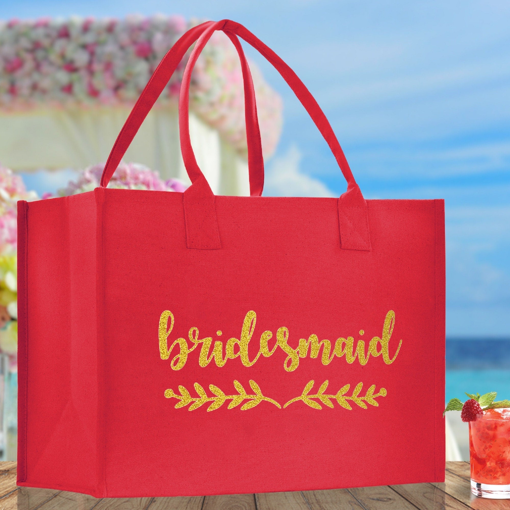 Bridesmaid Large Print Tote Bag 100% Cotton Canvas Bridal Party Tote Bachelorette Bag Bridal Chic Tote Bags Wedding Totes - Aaria Tees Aaria Tees