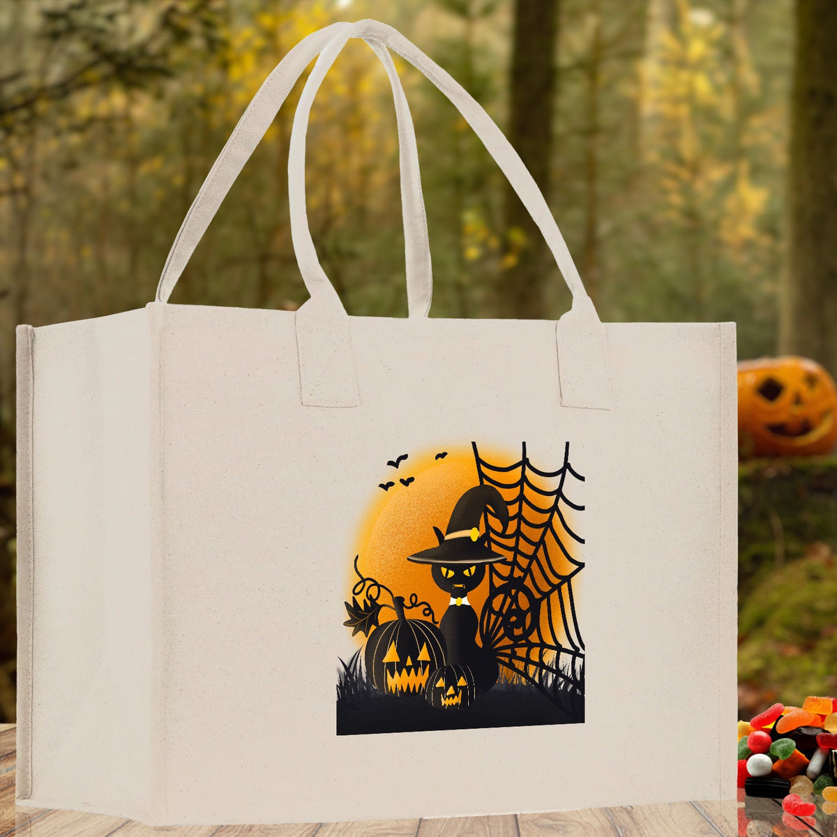 Halloween Trick or Treat Tote Bag Halloween Tote Bag for Kids Halloween Gift Halloween Candy Bag Halloween Doodles Cute Canvas Tote Bag - Aaria Tees