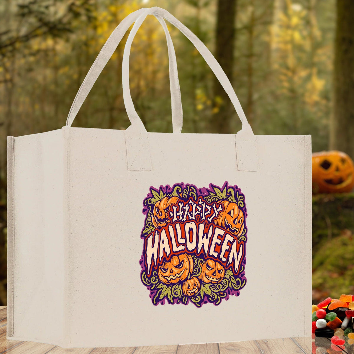 Halloween Trick or Treat Tote Bag Halloween Tote Bag for Kids Halloween Gift Halloween Candy Bag Halloween Doodles Cute Canvas Tote Bag - Aaria Tees