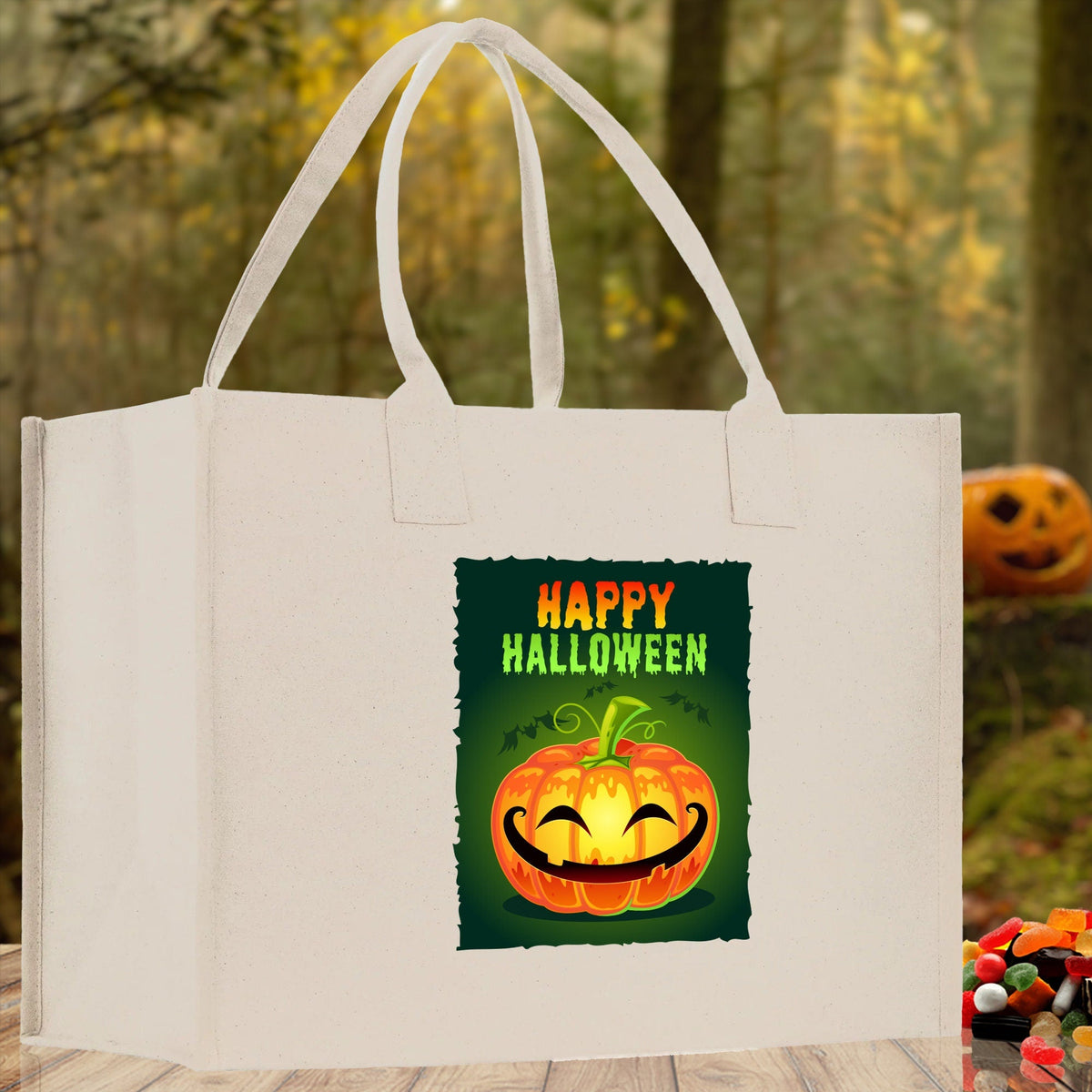 Halloween Trick or Treat Tote Bag Halloween Tote Bag for Kids Halloween Gift Halloween Candy Bag Halloween Doodles Cute Canvas Tote Bag - Aaria Tees