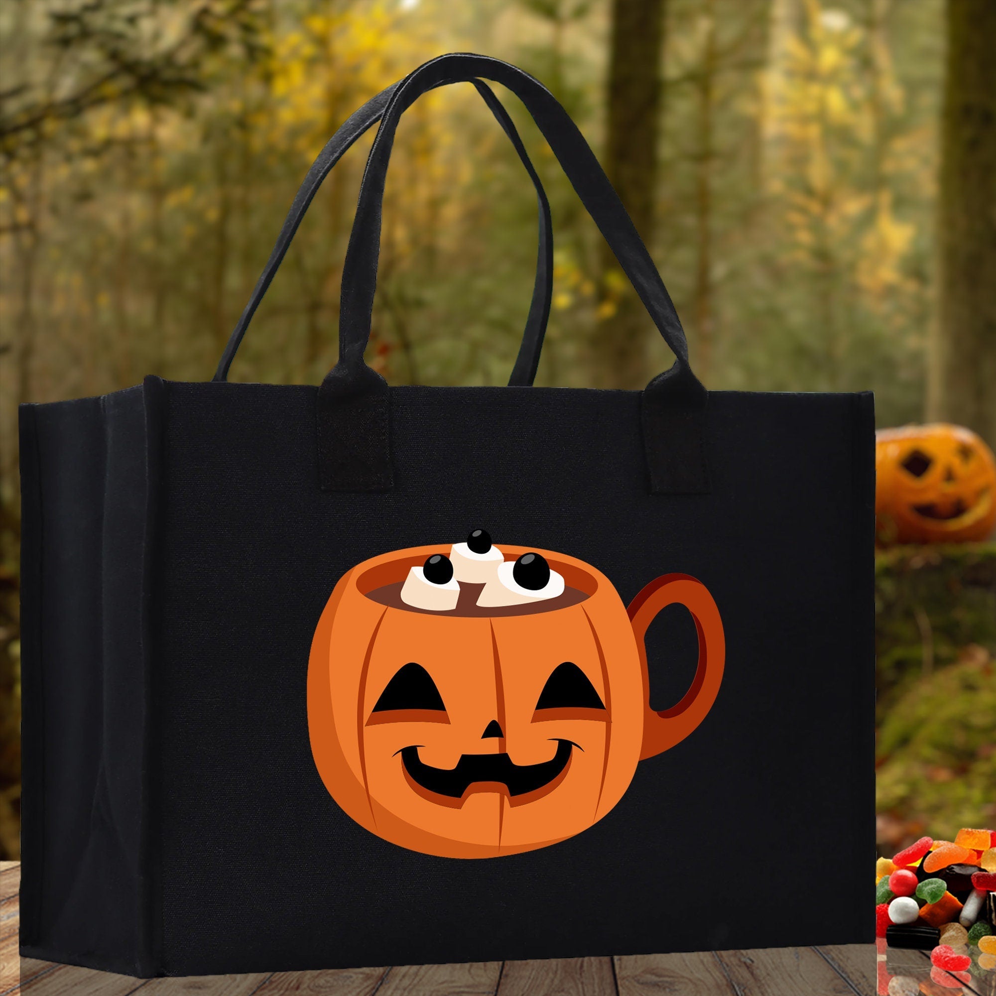 Halloween Trick or Treat Tote Bag Halloween Tote Bag for Kids Halloween Gift Halloween Candy Bag Halloween Doodles Cute Canvas Tote Bag - Aaria Tees Aaria Tees