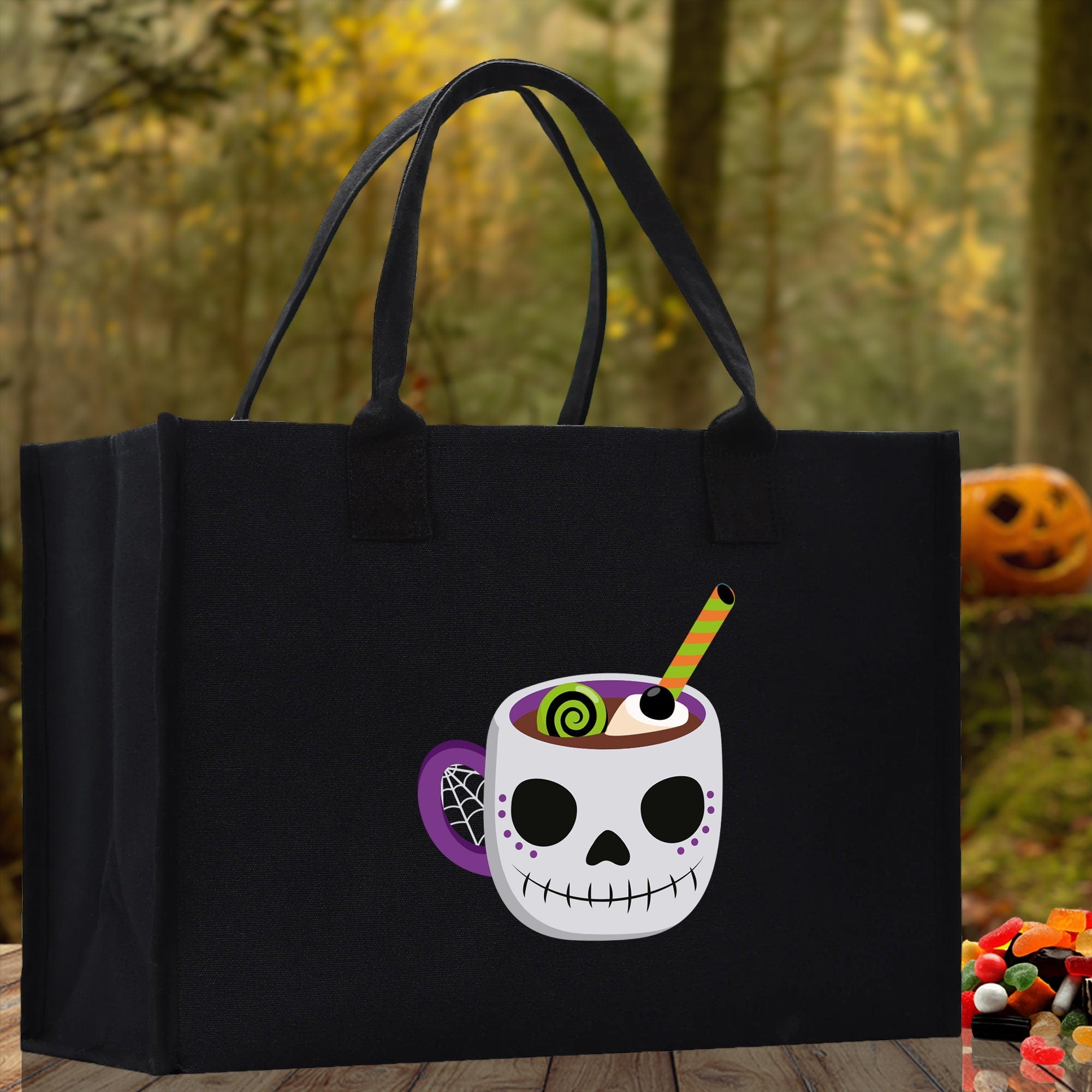 Halloween Trick or Treat Tote Bag Halloween Tote Bag for Kids Halloween Gift Halloween Candy Bag Halloween Doodles Cute Canvas Tote Bag - Aaria Tees Aaria Tees