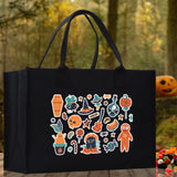 Halloween Trick or Treat Tote Bag Halloween Tote Bag for Kids Halloween Gift Halloween Candy Bag Halloween Doodles Cute Canvas Tote Bag - Aaria Tees Aaria Tees