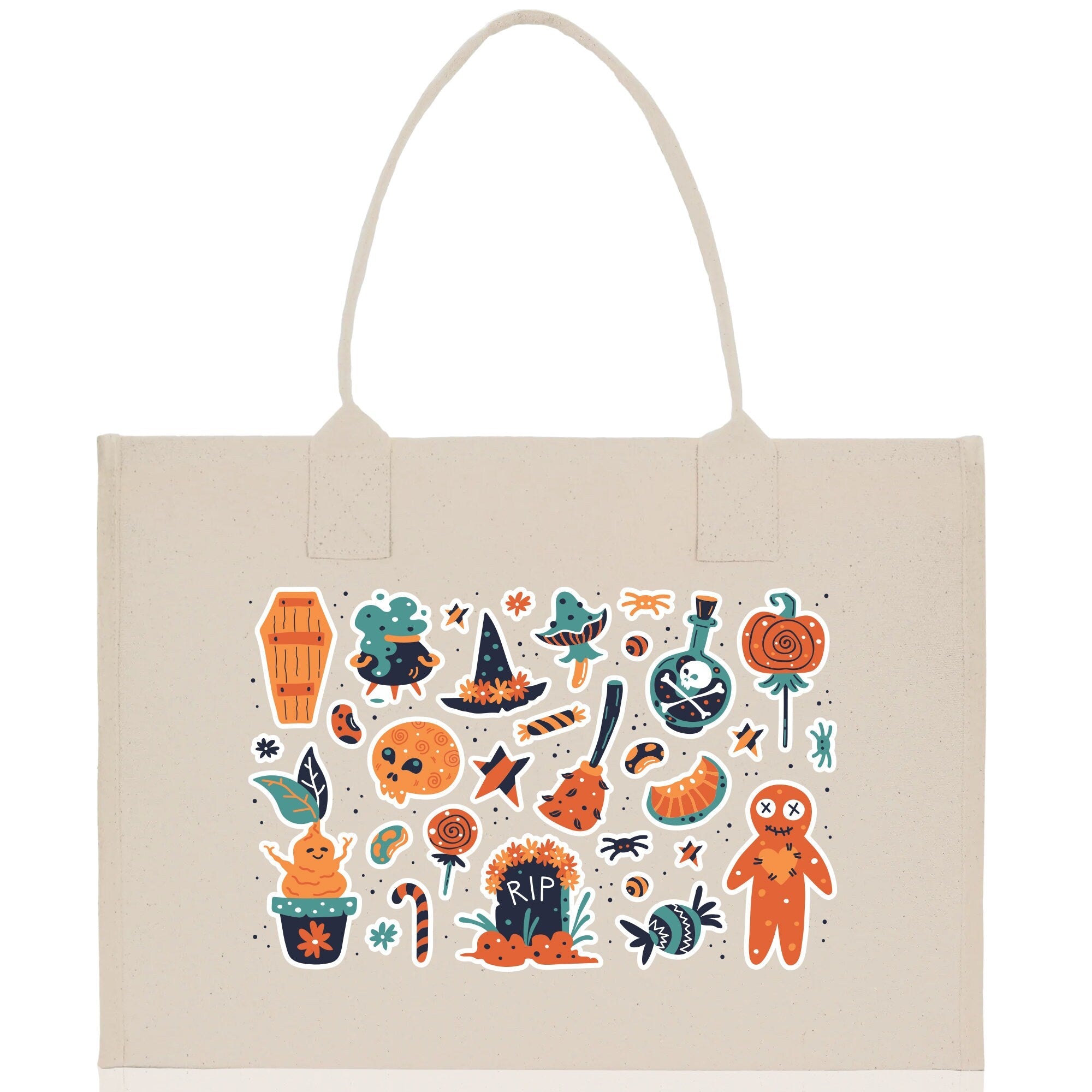 Halloween Trick or Treat Tote Bag Halloween Tote Bag for Kids Halloween Gift Halloween Candy Bag Halloween Doodles Cute Canvas Tote Bag - Aaria Tees Aaria Tees
