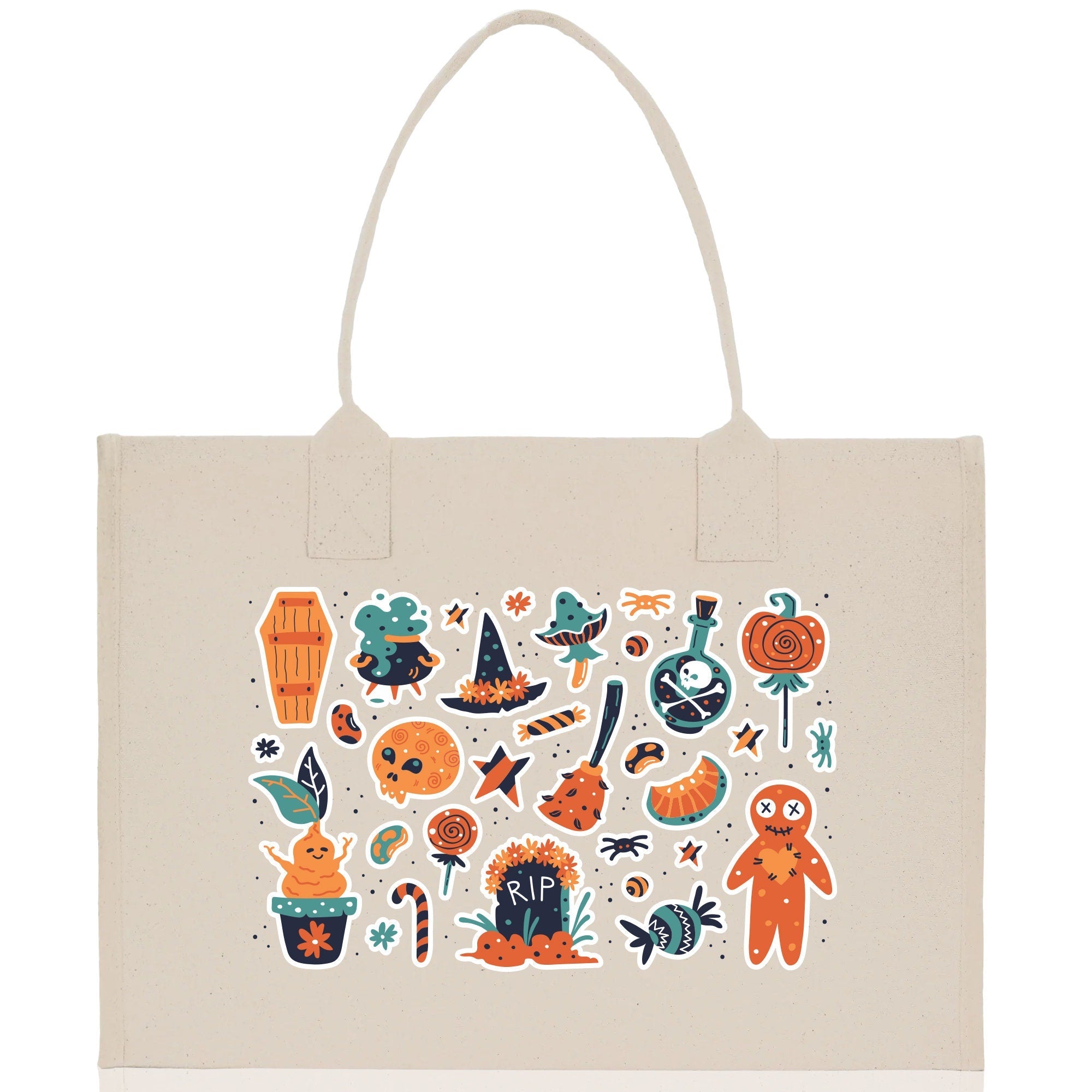 Halloween Trick or Treat Tote Bag Halloween Tote Bag for Kids Halloween Gift Halloween Candy Bag Halloween Doodles Cute Canvas Tote Bag - Aaria Tees Aaria Tees