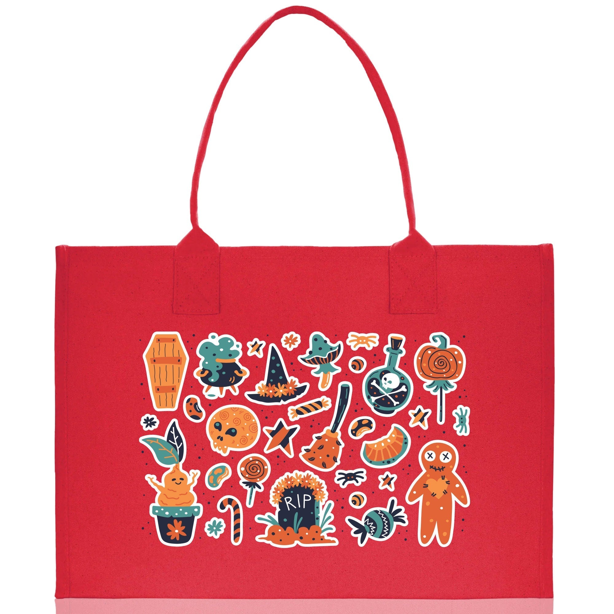 Halloween Trick or Treat Tote Bag Halloween Tote Bag for Kids Halloween Gift Halloween Candy Bag Halloween Doodles Cute Canvas Tote Bag - Aaria Tees Aaria Tees
