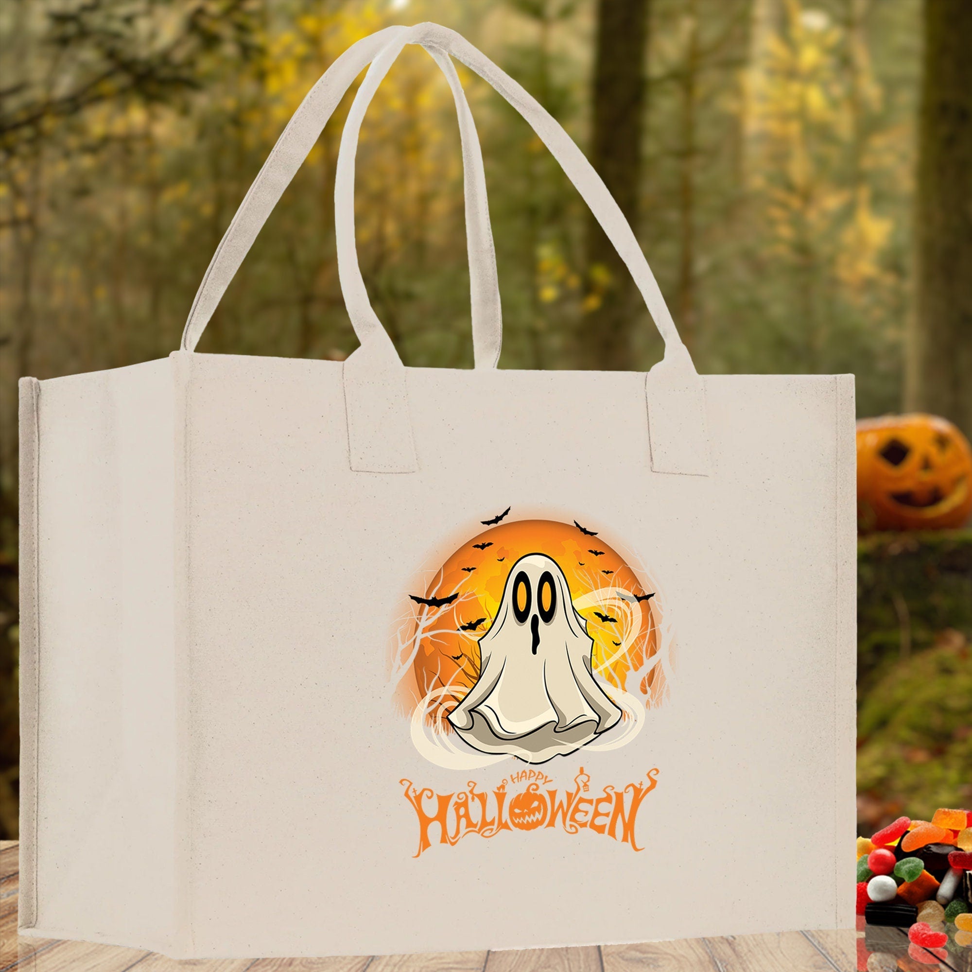 Halloween Trick or Treat Tote Bag Halloween Tote Bag for Kids Halloween Gift Halloween Candy Bag Halloween Doodles Cute Canvas Tote Bag - Aaria Tees Aaria Tees