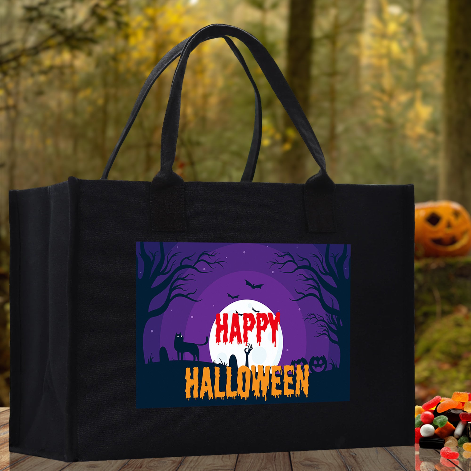 Halloween Trick or Treat Tote Bag Halloween Tote Bag for Kids Halloween Gift Halloween Candy Bag Halloween Doodles Cute Canvas Tote Bag - Aaria Tees Aaria Tees